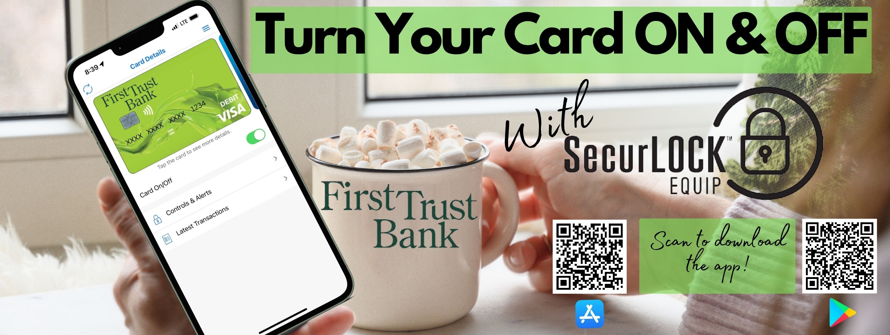 Turn your card on & off with SecurLock Equip Scan to Download teh app!